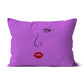 Red Lips Line Art Magenta Cushion