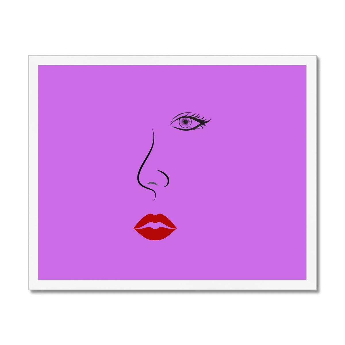 Red Lips Line Art Magenta Framed Print