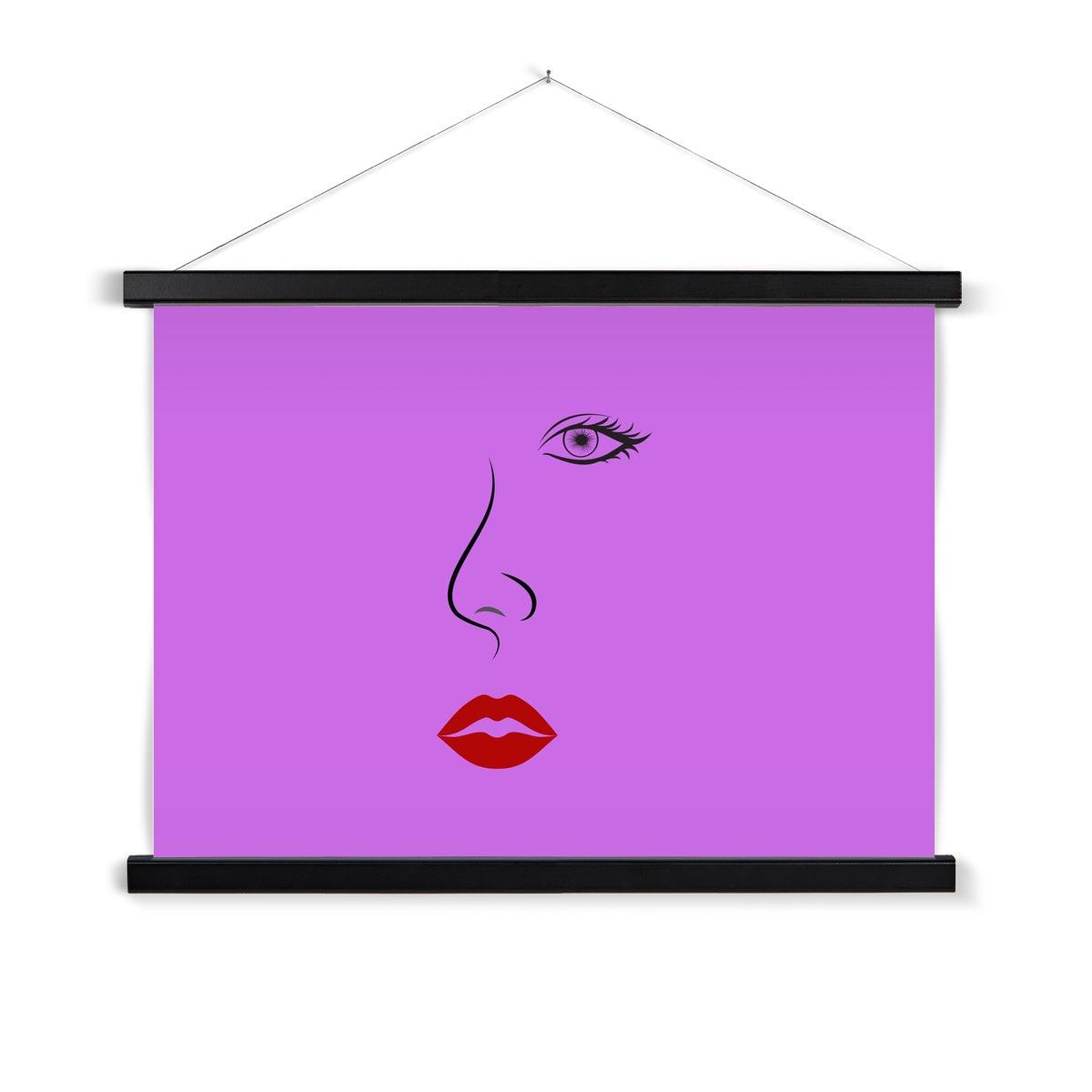Red Lips Line Art Magenta Fine Art Print with Hanger