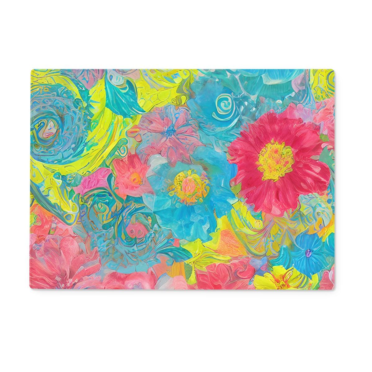 Soft Pastel Blue Pink Floral Glass Chopping Board