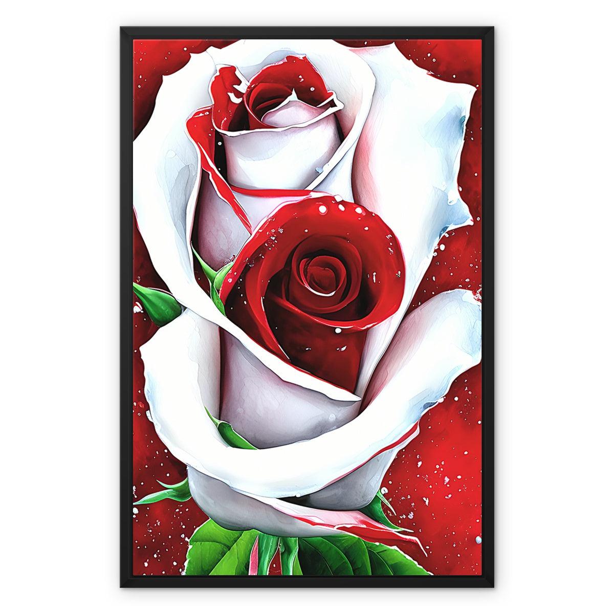 White Red Rose Framed Canvas